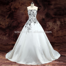 2017 white satin lace sweep train ball gown wedding dress with real pictures